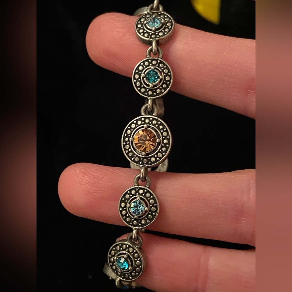 M4M Ellen Mann Sky Bracelet Pewter Finish Blue & Brown Crystals - Picture 4 of 9
